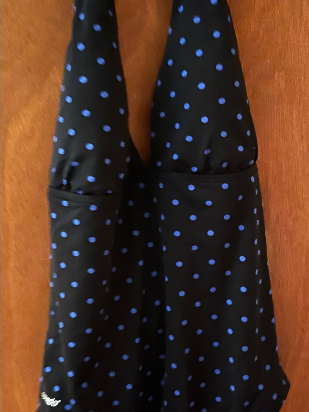 Speedo Black One-Piece Swimsuit with Blue Polka Dots and V-Neck